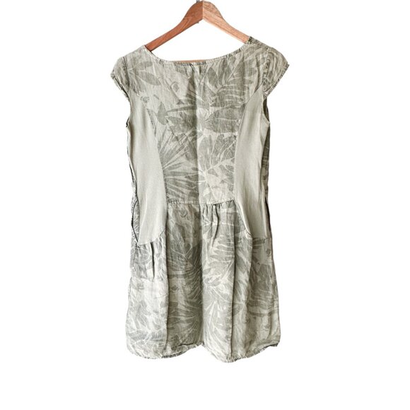 LINA TOMEI Linen Dress Made in Italy Green Tropical Leaf Pattern L - Picture 9 of 9